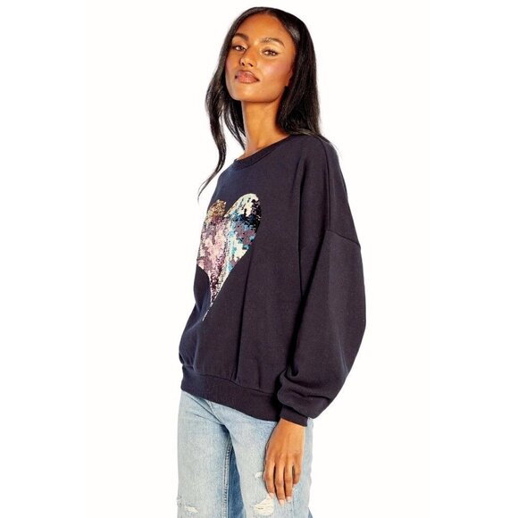 Wildfox Harlequin Heart Fifi Sweatshirt Black Womens Sz XS Oversized Sequins NEW - Picture 13 of 13